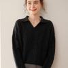 Women's Long Sleeve Three-Strand Twisted Cashmere Polo Sweater - Soft, Loose, Fashionable, and Skin-Friendly