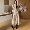 Butterfly Floral Skirt French Suspender Skirt Women's Summer Vacation Style V-neck Dress Slim-fitting Waist Hip Skirt Long Dress
