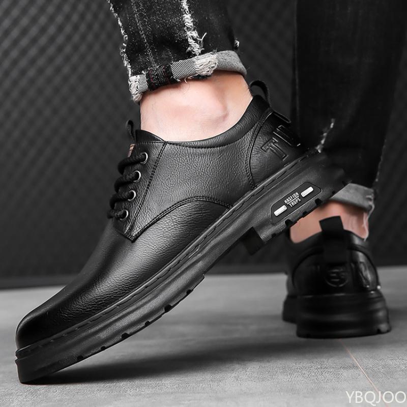 Retro New Men'S Leather Shoes Handmade Business Casual Workwear Men Shoes Solid Color Lace Up Soft Sole Breathable Sports Shoes