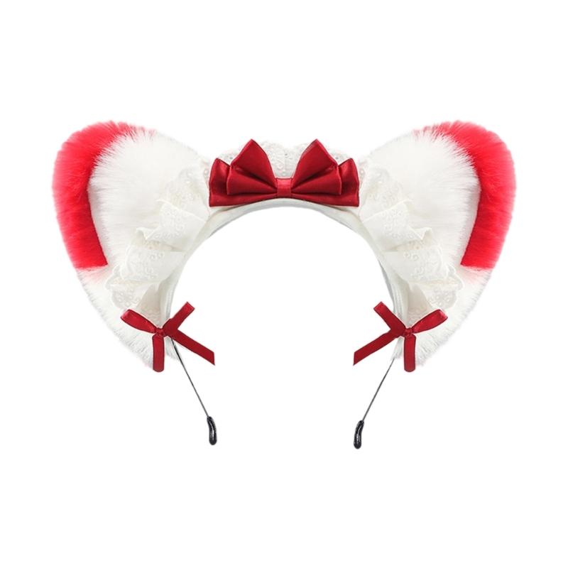 Fasce per Capelli con Orecchie da Gatto Peluche Per Costumi da Cameriera Anni 2000 Accessorio per Capelli Morbido con Fiocco a Nastro 6 Colori