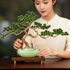 Aris & Juno Alloy Welcome Pine Fortune Tree with Golden Ingot, Modern Chinese Style Wealth Sculpture, Glass Enamel Decor for Home Office Desk