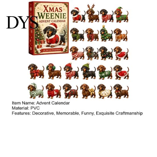 Decorazioni Festive per la Casa 2026 Calendario dell'Avvento Bassotto, 24 Giorni Sorprese Collezionabili Cane con Ornamenti da Appendere per Albero di Natale Cucciolo Figure Acriliche