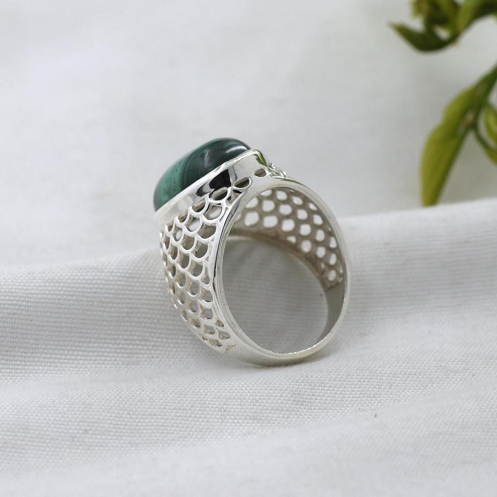 Malachite Gemstone Silver Ring, Pure 100% 925 Sterling Silver Fine Jewelry, Handmade Silver Ring, Unisex Ring Ar8928