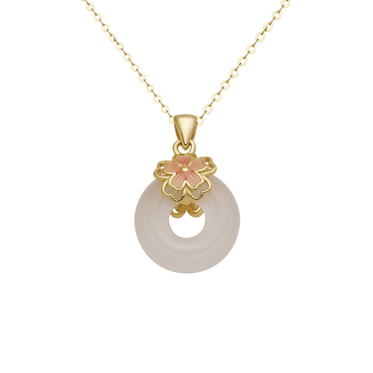 

Ожерелье из стерлингового серебра S925 с подвеской в виде пончика с безопасной пряжкой и натуральным белым халцедоном, эмалированная женская мода 925 silver