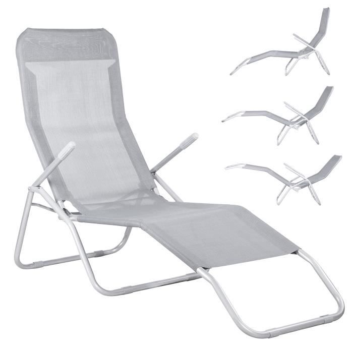 Chaise longue inclinable de jardin SPRINGOS® - Gris - Mécanisme d'équilibre