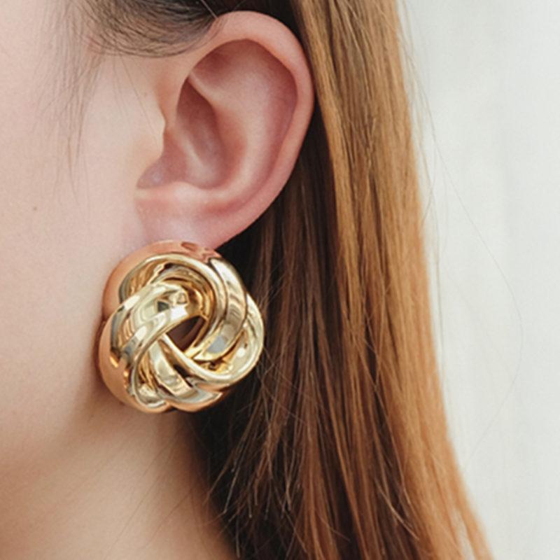 Boucles d'oreilles puces en métal doré, style spirale, pour femme. Nouveauté bijoux en gros.