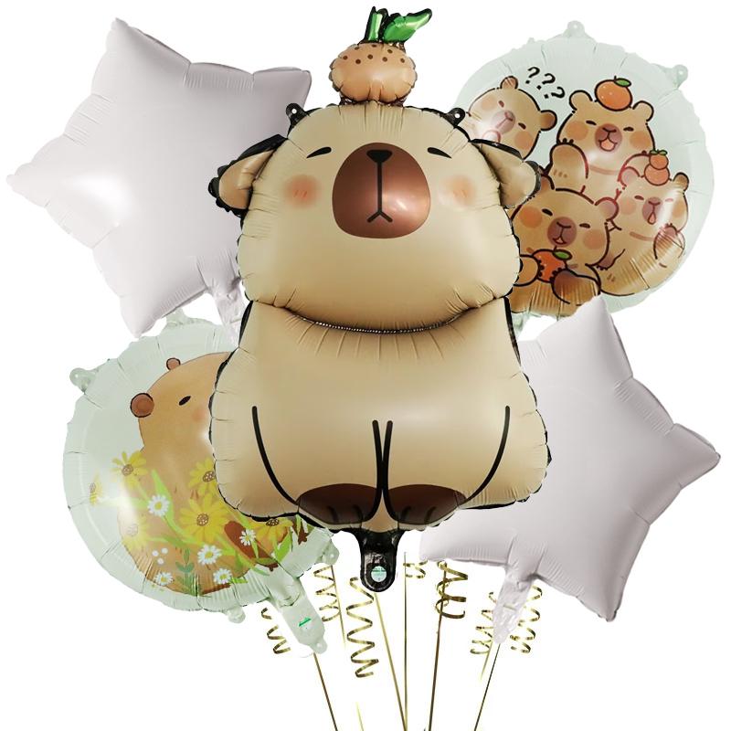 5 stücke Cartoon Capybara Aluminium Film Ballon Set Nette Kapibala Kinder Geburtstag Party Dekore Liefert Baby Dusche Luft Globos