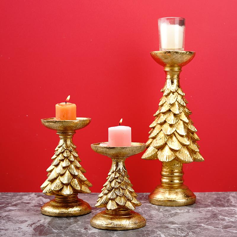 Gold Christmas Tree Candlestick Holder - Festive Home Decoration Ornament
