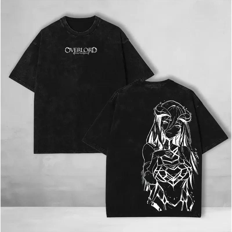 

Albedo Printed Tee Anime Overlord Clothing Men Women Vintage Washed Hot Product Tshirts Short Sleeve Tshirt Washed Retro Fashion L