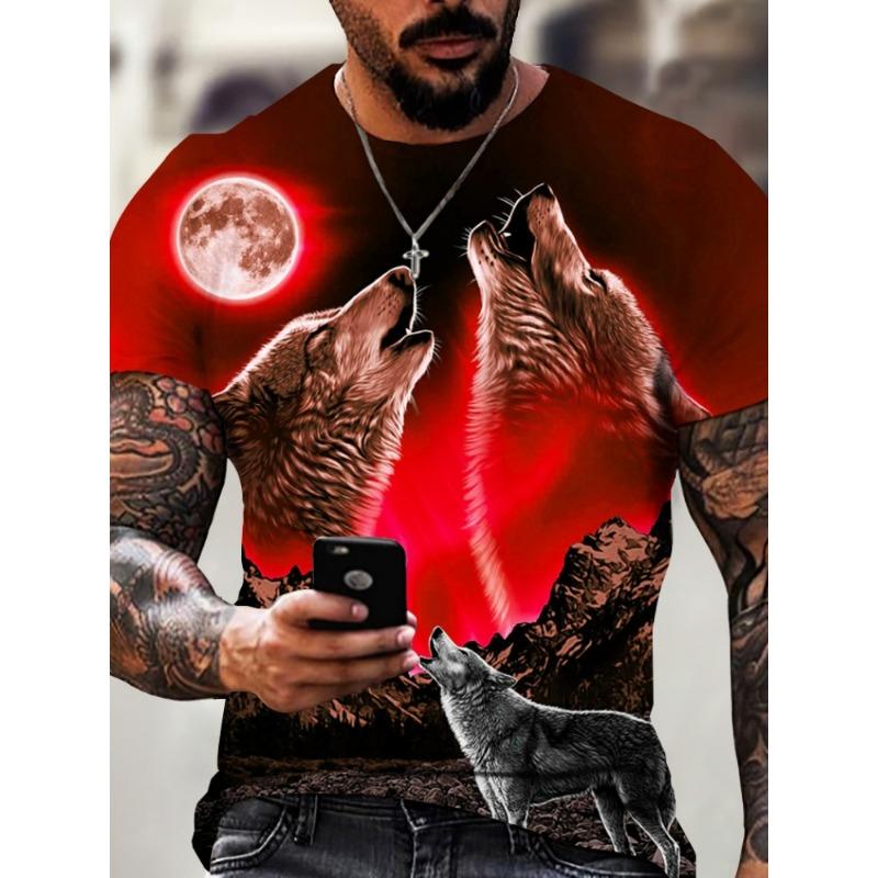 T-Shirt Man New Wolf 3D Printed Short Sleeve Summer Fashion Outdoor Street Style Design Tops Large Size Loose Men's T-Shirt