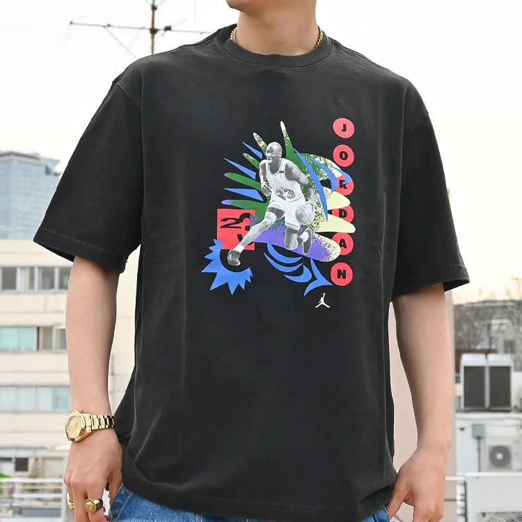 Jordan Character Alphabet Print Crew Neck Short Sleeve T-Shirt Men Tops Black DX5968-010