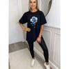 Oversized T Shirt Black Blue Flower Print Casual Wear