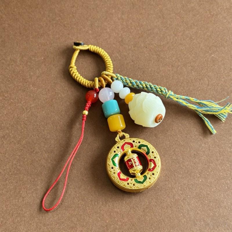 Luxury Metal Gourd Cinnabar Pendant Keychain Ornament