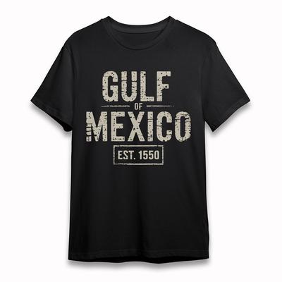 Heren Comfortabel T-shirt Golf van Mexico Vintage Tekst T-shirt Kort Oversized Zwart Katoen
