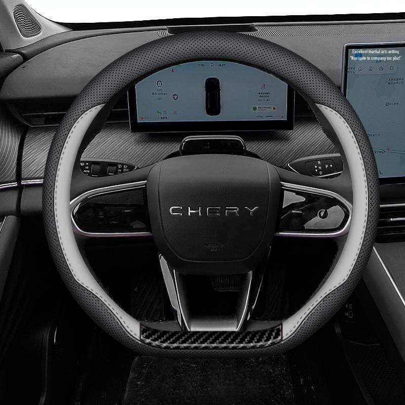 

Сверхтонкая крышка рулевого колеса из кожи Наппа для Chery Tiggo 8L: Нескользящий, Влагоотводящий, Всесезонный 38 cm серый/чёрный