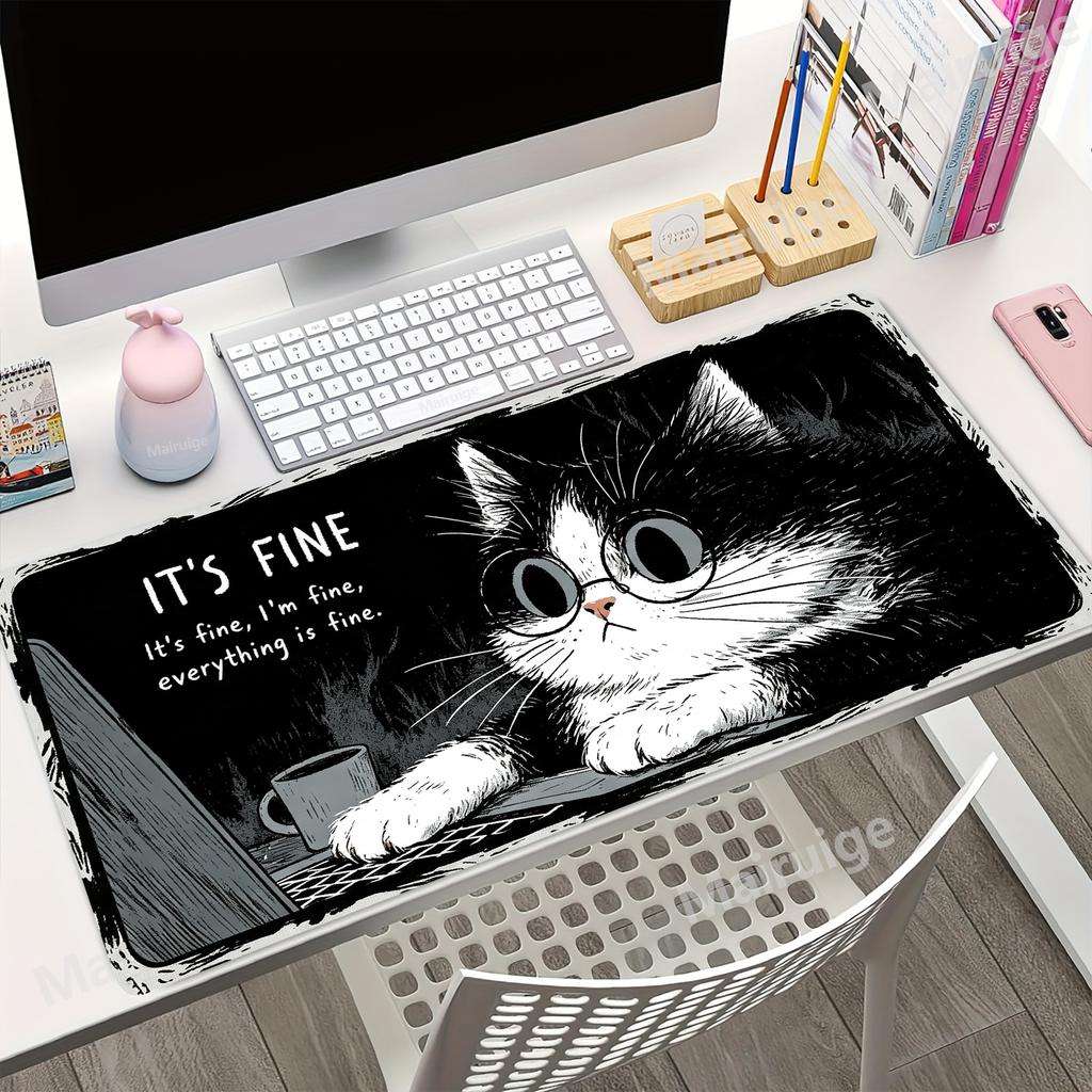Cute Cat Black and white Mouse Pad Large Anti-Slip Rubber Gaming XL MousePad Table Pads Suitable for Office Gamer Long Desk Mat