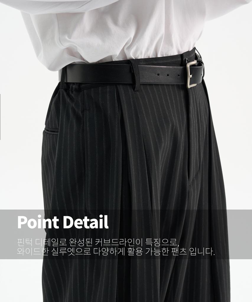 TRIP LE SENS Custom Pintuck Curved Wide Slacks_Stripe Black