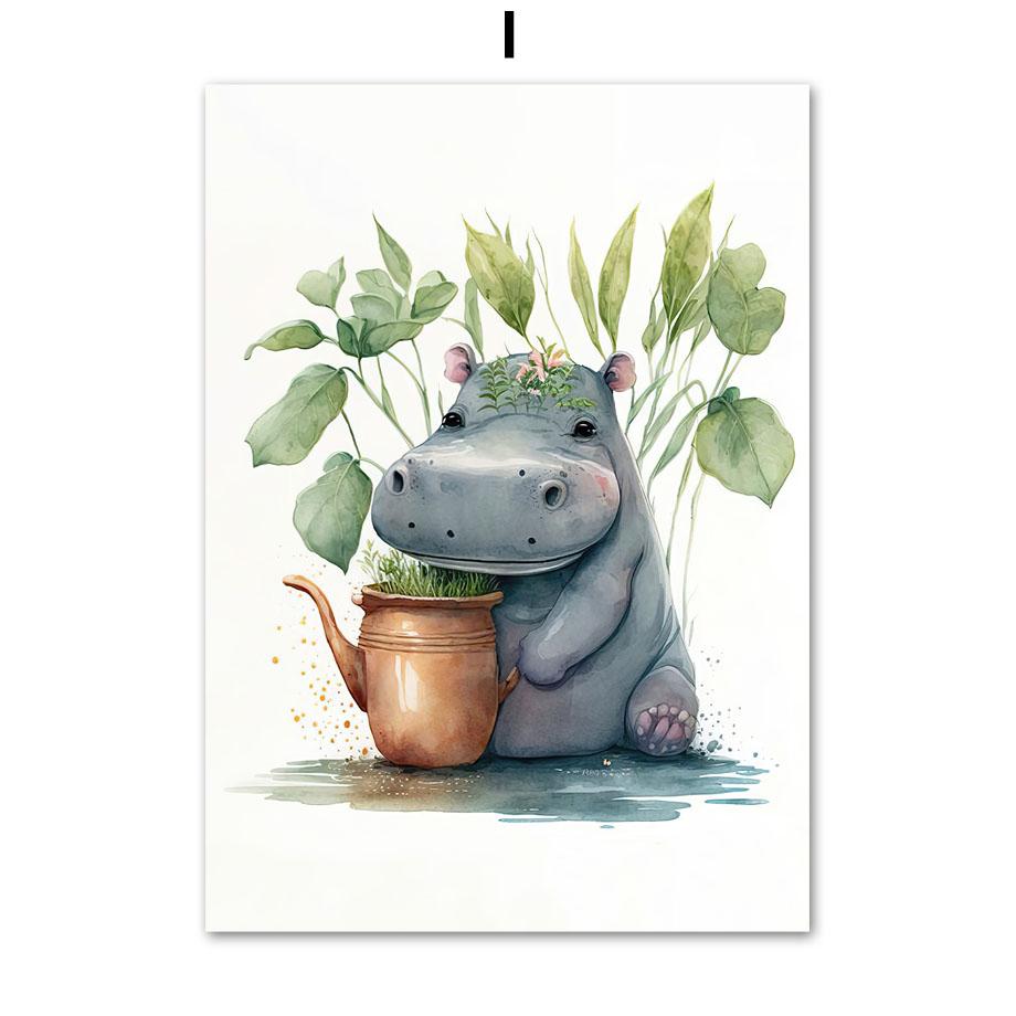 

Lion Elephant Hippopotamus Monkey Safari Animal Nursery Boy Bedroom Wall Art Children Paintings Poster Baby Kids Room Decoration 21cm×30cm NoFrame