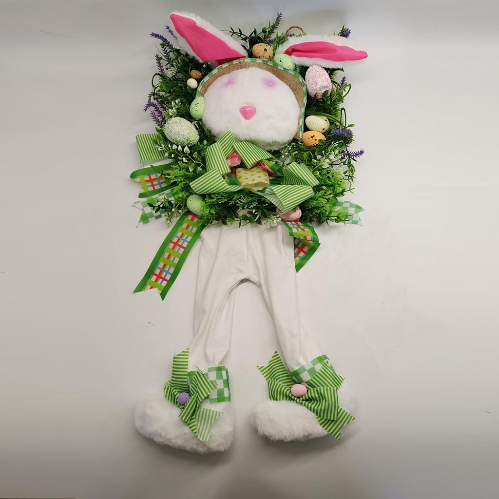 Easter Bunny Wreath Door Hanging Decoration - Cartoon Theme Artificial Plant Easter Front Door Decor