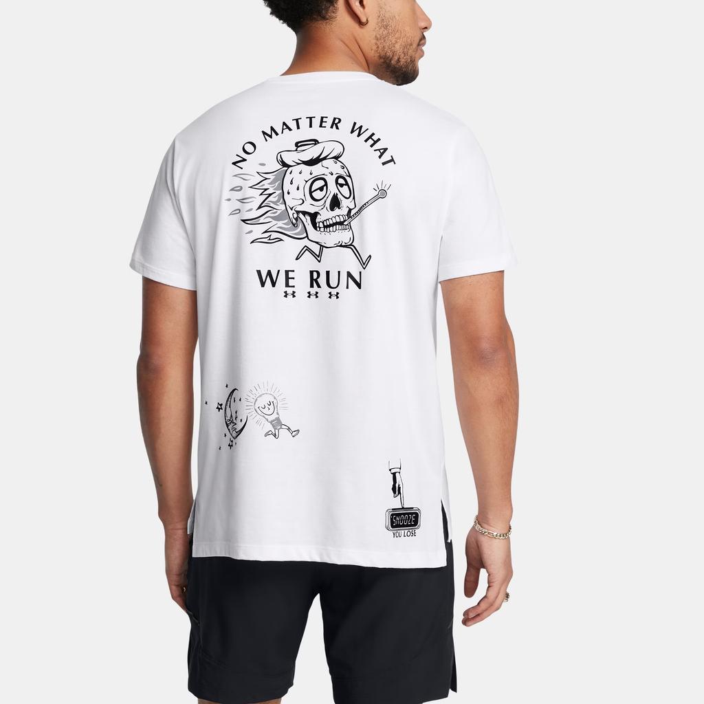 Under Armour Cartoon Letter Print Casual Round Neck Short Sleeve T-Shirt Men Tops White 1383414-100