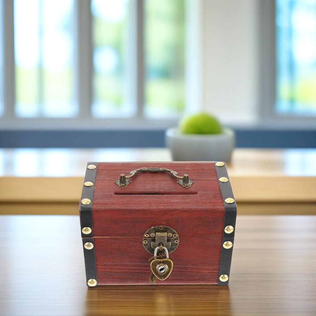 1Pcs Wooden Money Saving Bank Creative Heart Lock Storage Box Decorative Home Office Ornament Saving Box Premium Wood