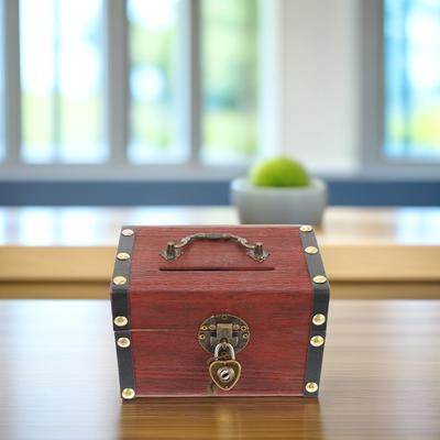 1Pcs Wooden Money Saving Bank Creative Heart Lock Storage Box Decorative Home Office Ornament Saving Box Premium Wood