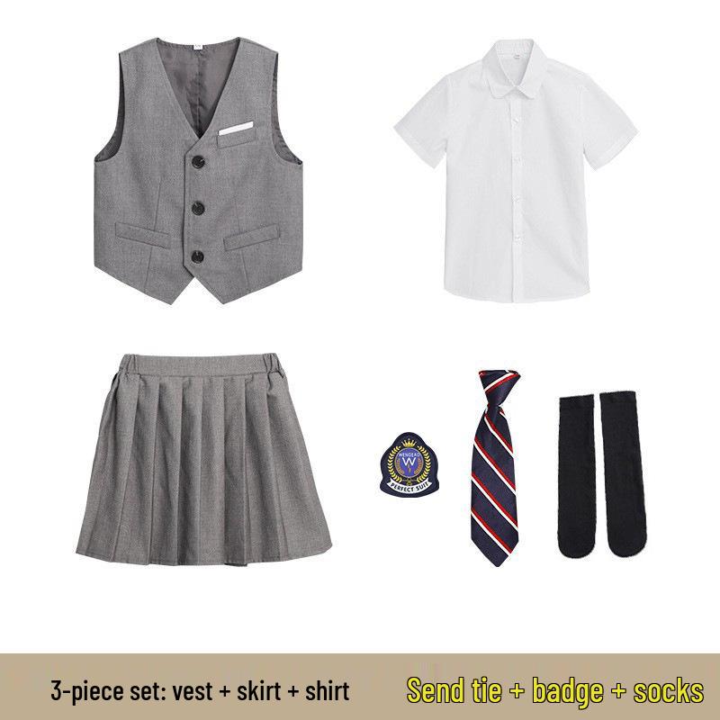 Britský styl základní školní uniforma set: Jarní/podzimní absolventský oděv pro mateřskou školu pro třídní vystoupení