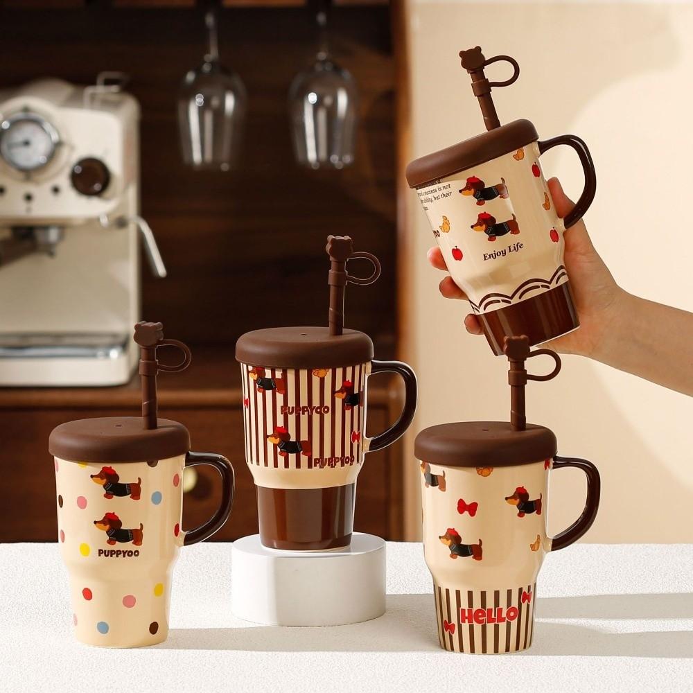 Dog Pattern High Aesthetics Cup Large Capacity Milk Cup Stylish Coffee Cup Travel
