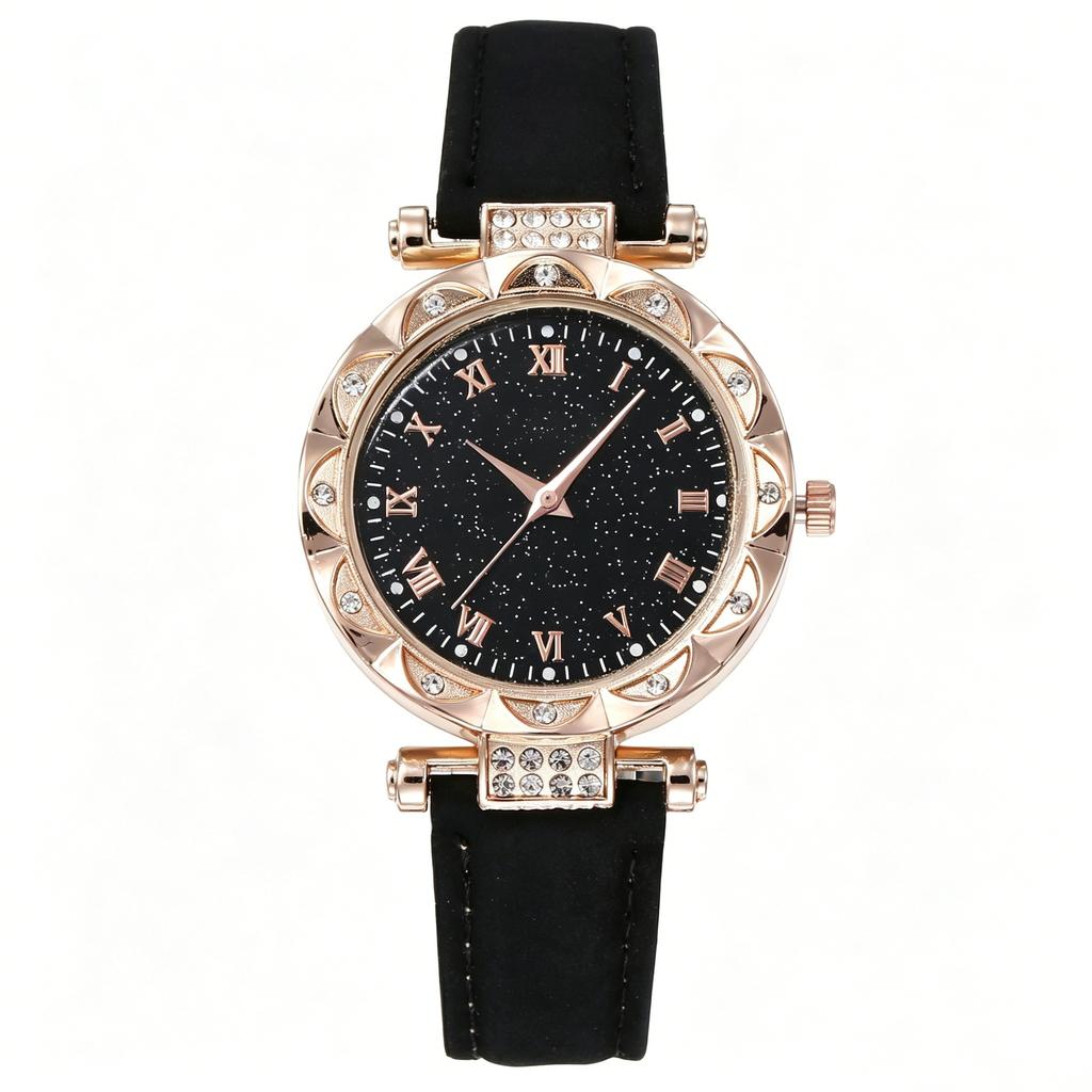 Ladies Light Luxury Diamond Starry Sky Roman Face Quartz Watch Belt Women'S Watch Fashion Roman Numeral Watch