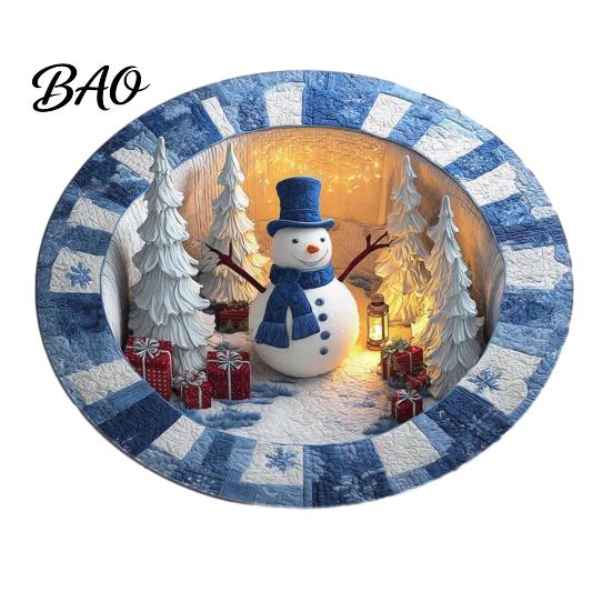 Holiday Party Floor Covering Round Christmas Rug, 39" Imitation Cashmere Santa Snowflake Pattern, Pattern Rug Area for Home Living Room Bedroom Decor