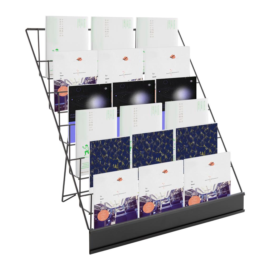 6 Tier Book Display Rack, Comic Book Display Wire Rack Greeting Card Display with Panel Fence, 18" Brochure Display Stand