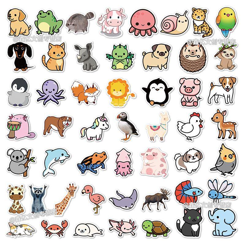 

50 шт креативных водонепроницаемых наклеек с животными для украшения багажа, чехлов для телефонов и других предметов 50 cute animal stickers [type 1]