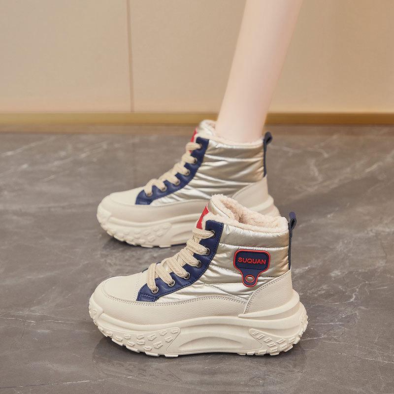 Thick-soled short snow boots women's 2025 winter new velvet thickened warm large cotton shoes high-top casual dad shoes
