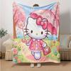 1pc Hello Kitty In a Pink Garden Blanket, Seasonal Universal Home Decorative Throw Blanket, Living Room, Travel, Camping, Car Blankets, Beach, Office