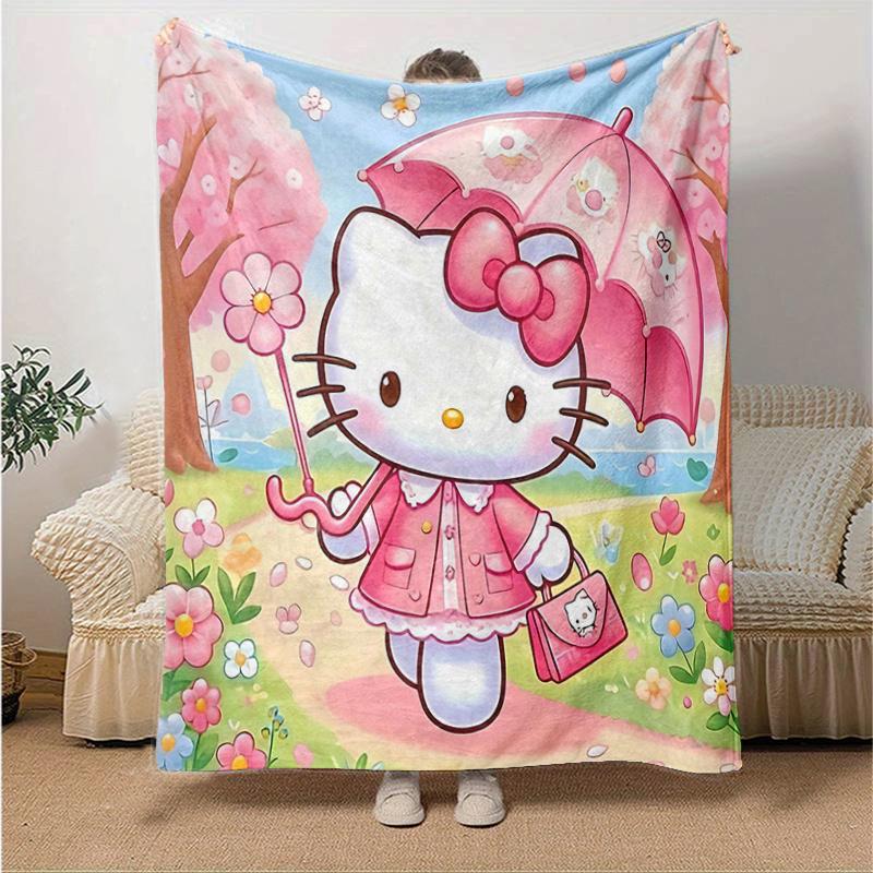 

1pc Hello Kitty in a Pink Garden Blanket, Seasonal Universal Home Decorative Throw Blanket, Living Room, Travel, Camping, Car Blankets, Beach, Office 130x150cm