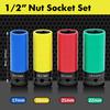 1/2" Drive Lug Nut Socket Set Drive Wheel Socket Auto Repair Protector Impact Sleeve Set 15mm, 17mm, 19mm, 21mm, and 22mm