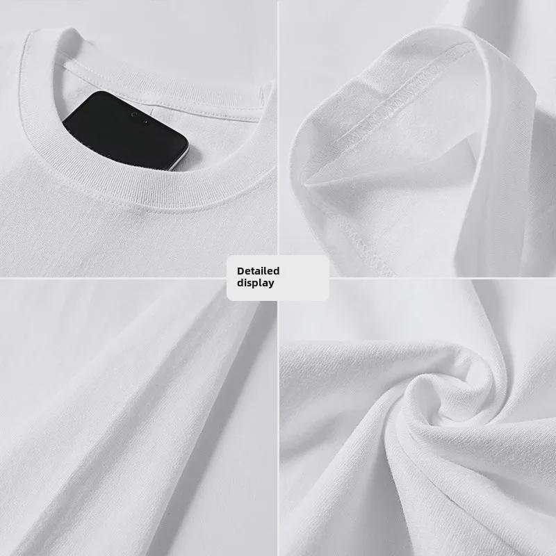 Unisex Japanese Retro Solid Color Round Neck T-Shirt, 300g Heavy Pure Cotton, Casual Short-Sleeve Design.