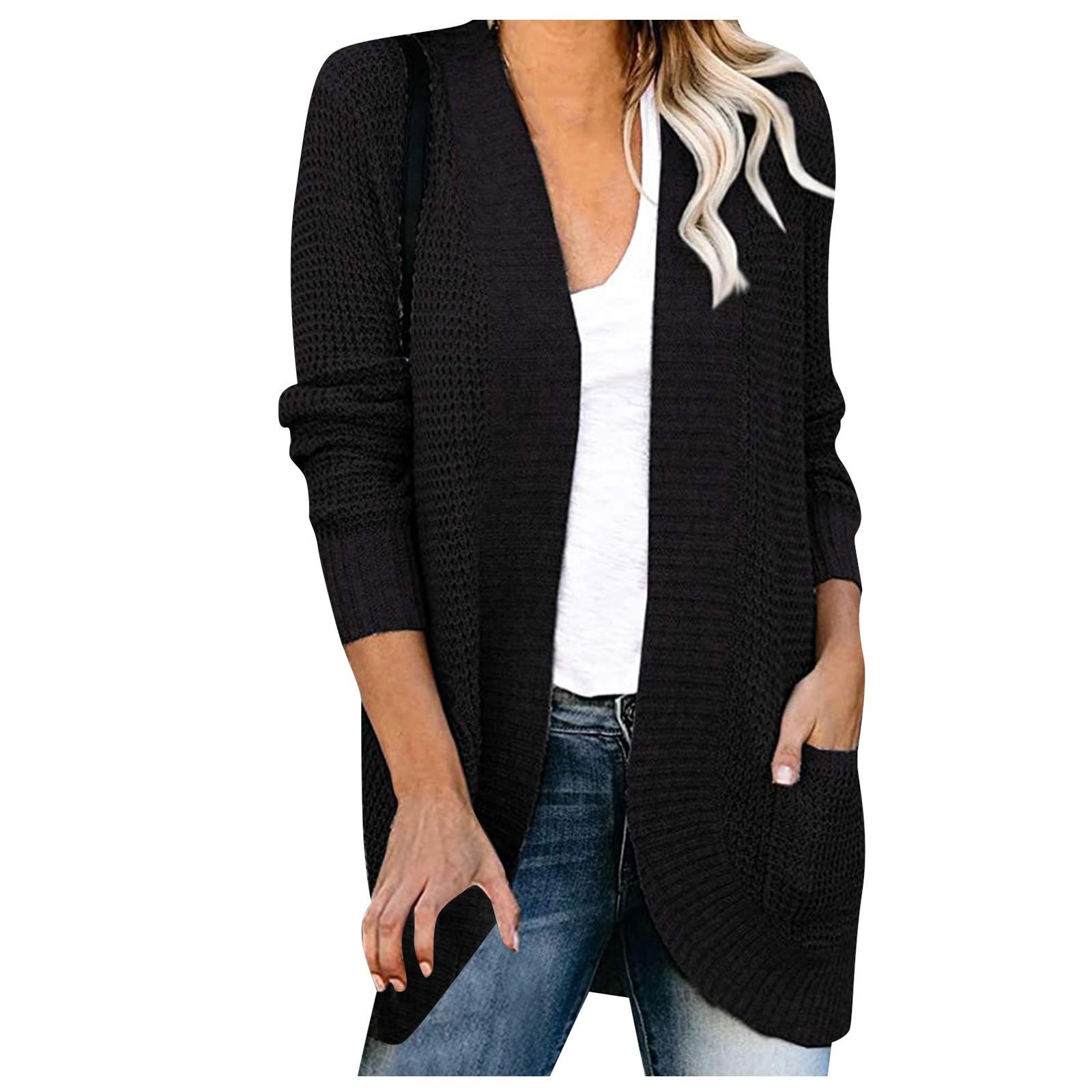 

Женский повседневный свитер, однотонный свитер средней длины с длинными рукавами, женское пальто XL чёрный