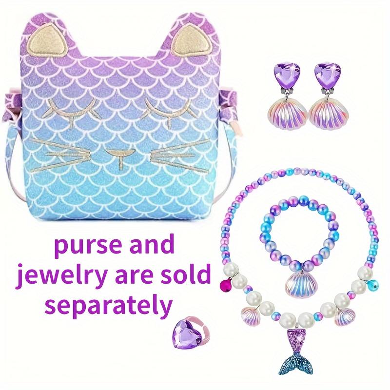 Girls Jewelry Purse Bracelet Necklace Earrings Set Dress up Pretend Play Gifts Kids Toddler for Princess Birthday Crossbody Bag
