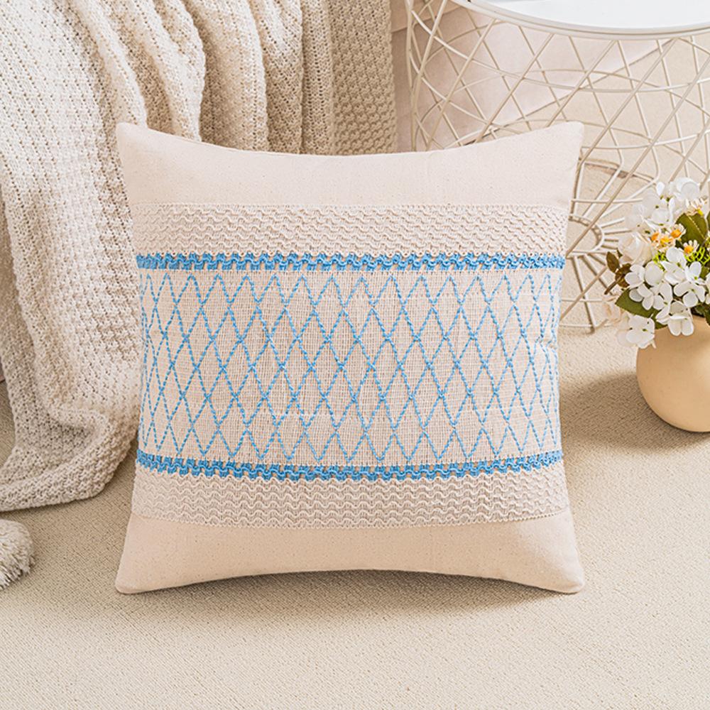 Cotton Thread Splicing Pillow American Pastoral Style Living Room Sofa Pillow Woven Cushion Retro Imitation Cotton Linen Pillow Case