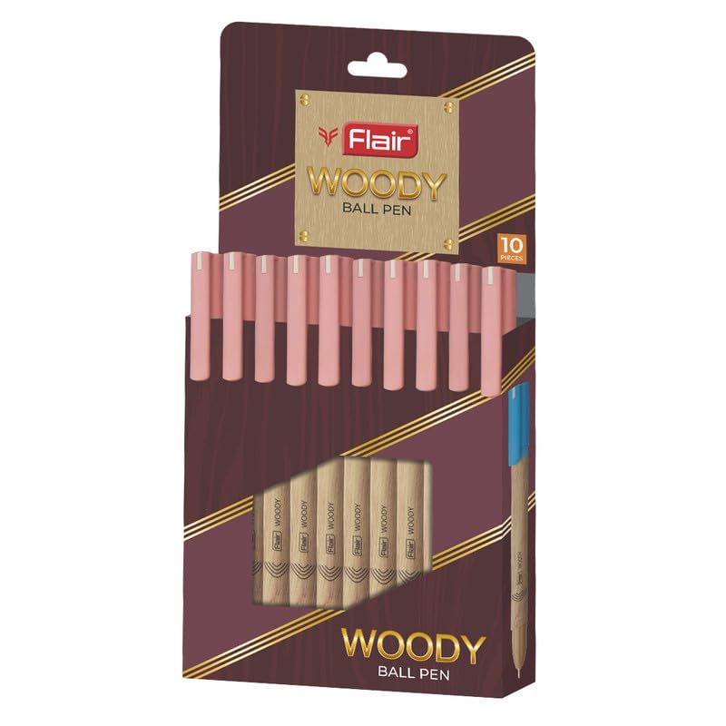 

Flair Woody Ball Pens 0.7 mm Red Ink Wallet Pack of 10 Smooth Low Viscosity Smudge Free Writing for Office School Home