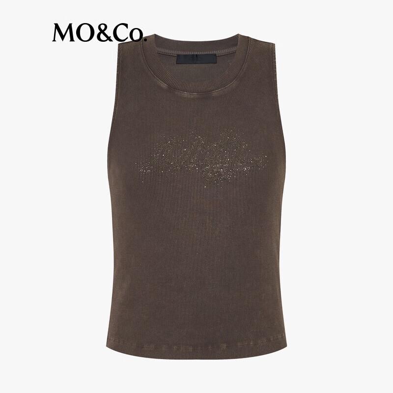 MO&Co. Women's Studded Letter Distressed Slim Fit Tank Top