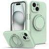 For iPhone 15 Case Compatible with MagSafe Rotating Metal Kickstand PC+Silicone Phone Cover