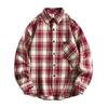 Heren S Vintage Geruite Lange Mouw Flanellen Casual Overhemd