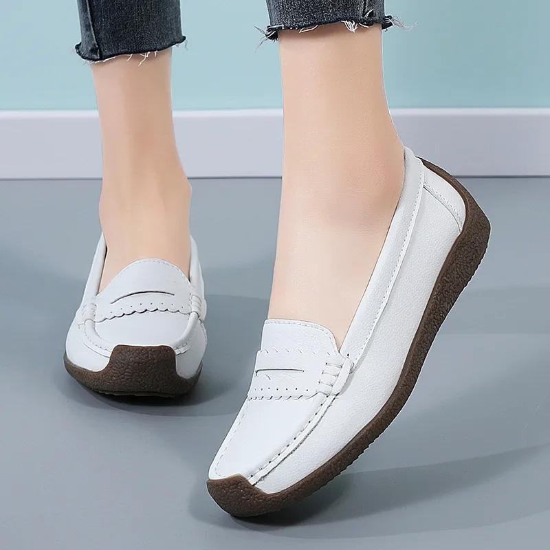 Fashion Shoes for Women Moccasins Flats Woman Loafers Genuine Leather Female Shoes Slip On Ballet Nurse Women's Shoes Plus Size 44
