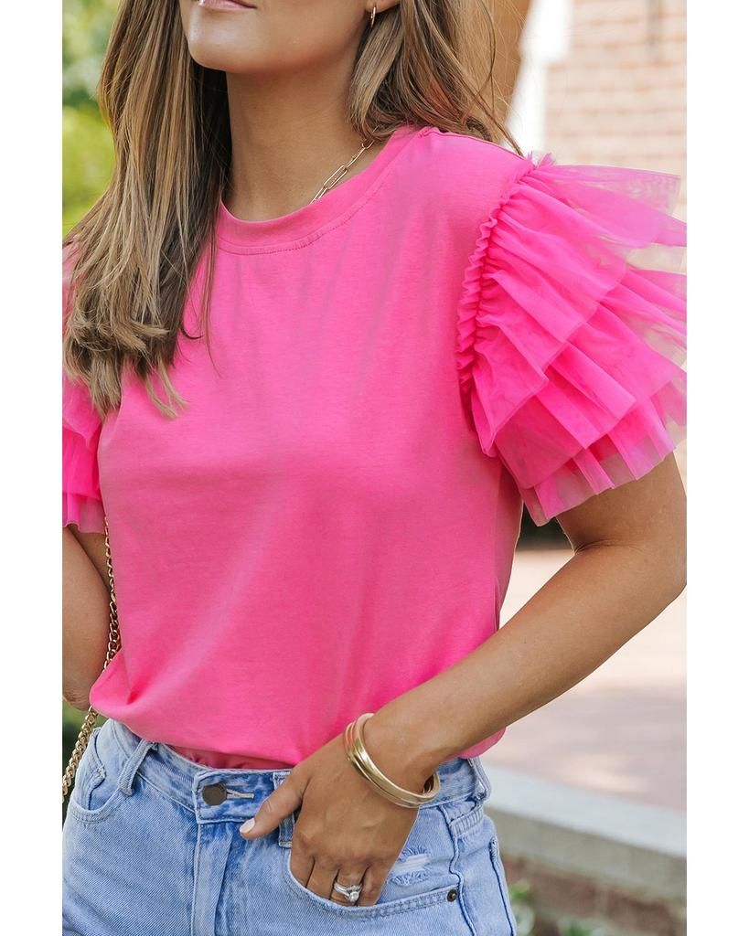 Azura Exchange Ruffled Tulle Sleeve Top