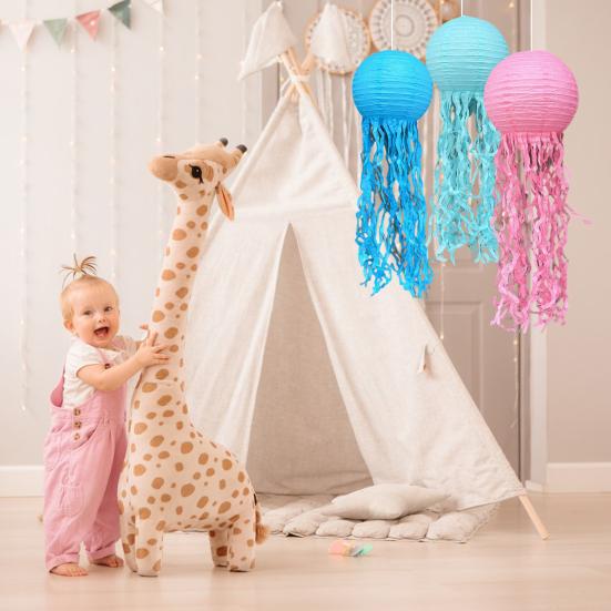 6 Pcs Paper Lanterns Hanging Jelly Fish Paper Lanterns Long Tassels Solid Color Mermaid Theme Party Sea Ocean Animal Birthday