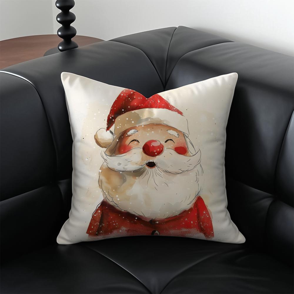 SSanta Claus illustration Cushion Cover Pillow Case Antidustmite Invisible zipper silky plush cushion