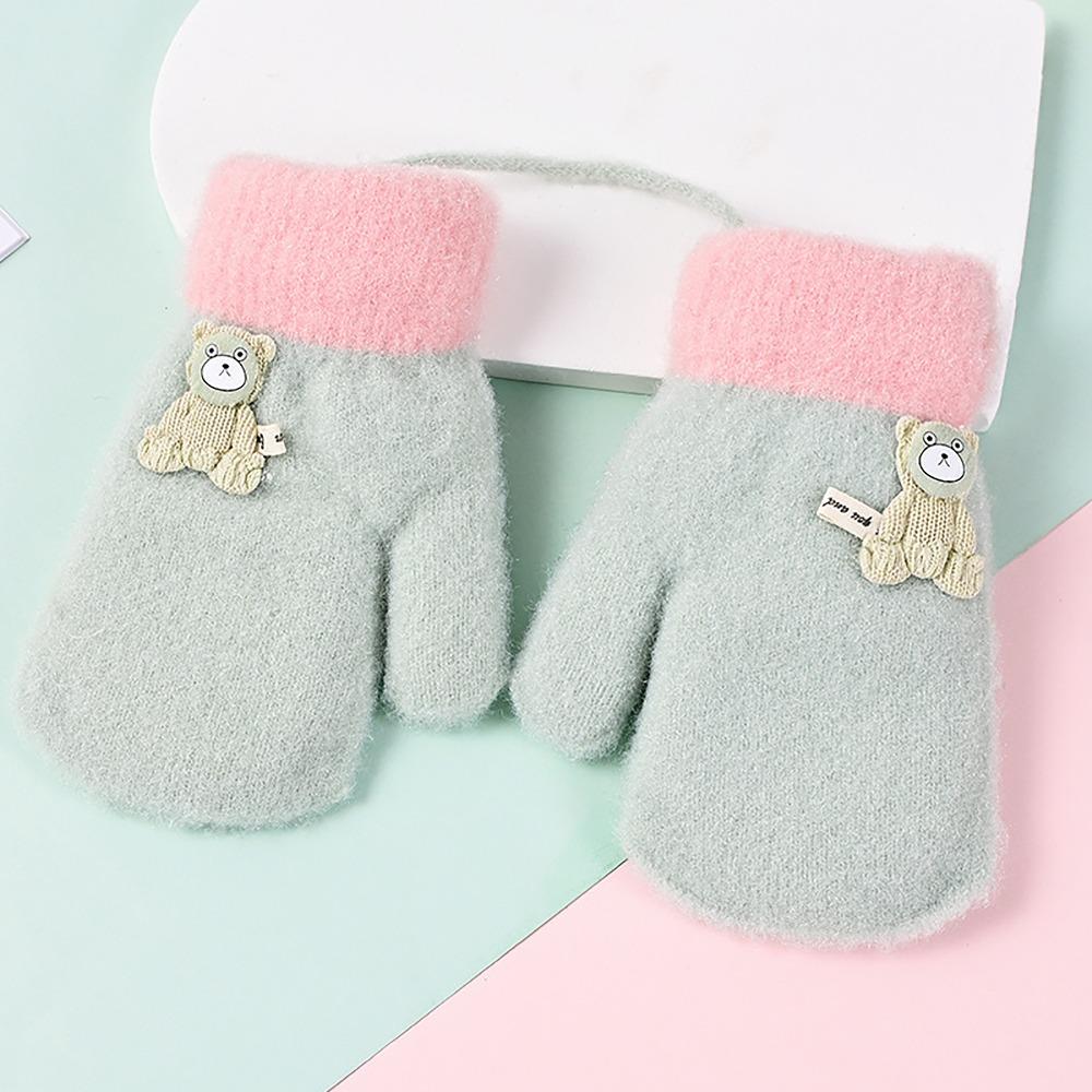 

Knitted Wool Kids Winter Gloves Cute Bear Hand Warmer Glove Bracers For Children Toddler Kids зелений