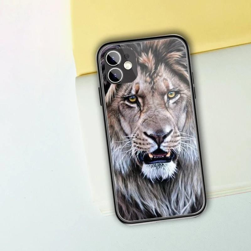 

Чехол для телефона с изображением льва для IPhone 13 12 11 XS X 8 7 6 Plus Mini Pro Max SE 2022, черный стеклянный чехол из поликарбоната и ТПУ iPhone SE 2020-2022